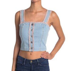 7 For All Mankind Womens Light Wash Denim Frayed Hem Bustier Tank Top Sz M NWT